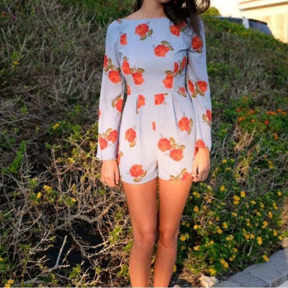 Urban Outfitters heaven floral rose lace up Back Bell Sleeve Romper